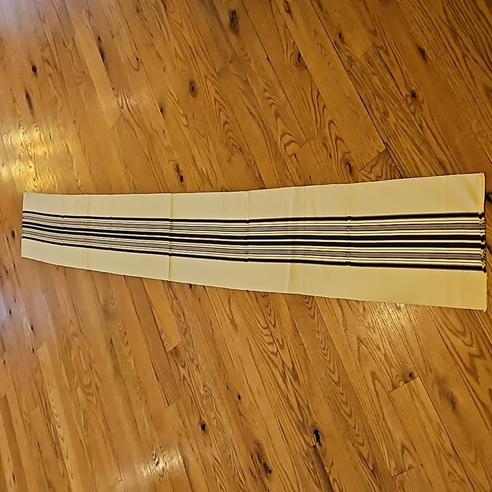 VINTAGE WOVEN TABLE RUNNER COVER 91" X 12" BROWN CREAM STRIPES HOMEMADE
